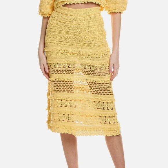 MAJE Yellow Crochet Knit Midi Skirt - Picture 4 of 7